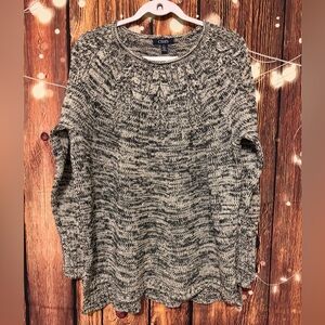 Chaps Marled Black and White Crew Neck Sweater